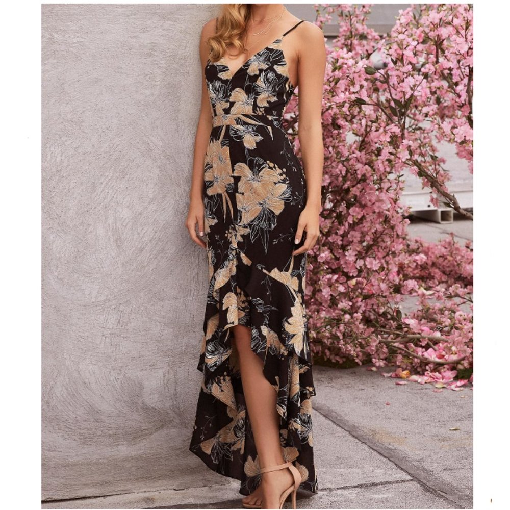 Lulus Darling Daylily Dress - Black Floral, Size XS